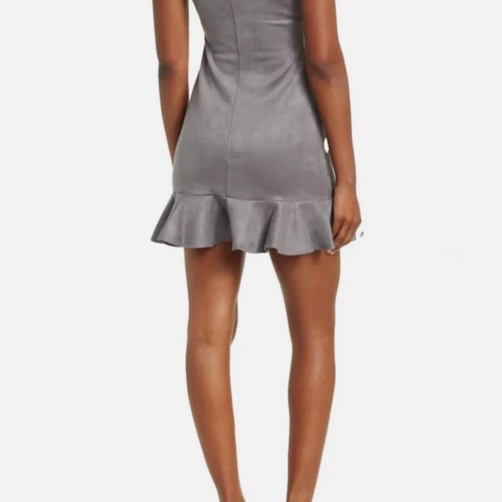 Susana Monaco String Silver Faux Suede Ruffled Mini Dress NEW!! Size XL - Picture 3 of 10